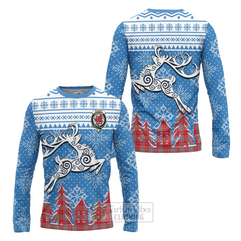 Moubray Clan Christmas Long Sleeve T-Shirt Celtic Reindeer Style