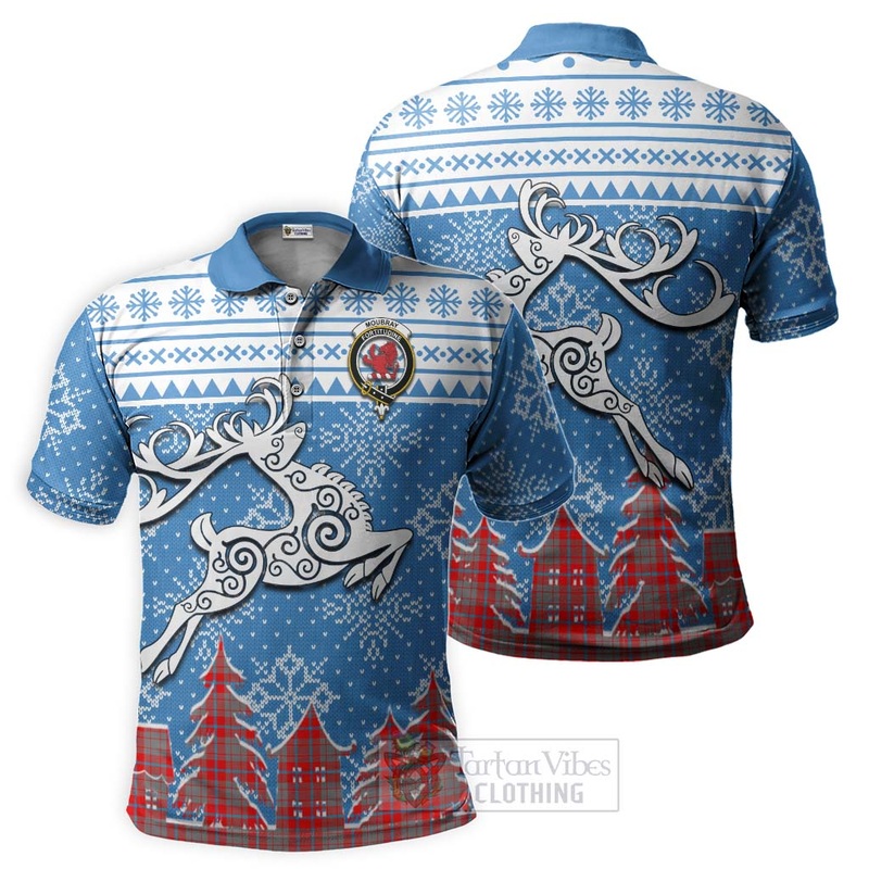 Moubray Clan Christmas Polo Shirt Celtic Reindeer Style