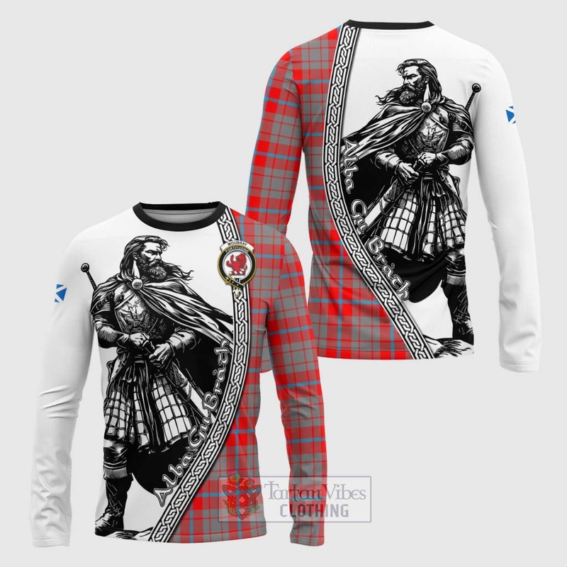 Moubray Tartan Clan Crest Long Sleeve T-Shirt with Highlander Warrior Celtic Style