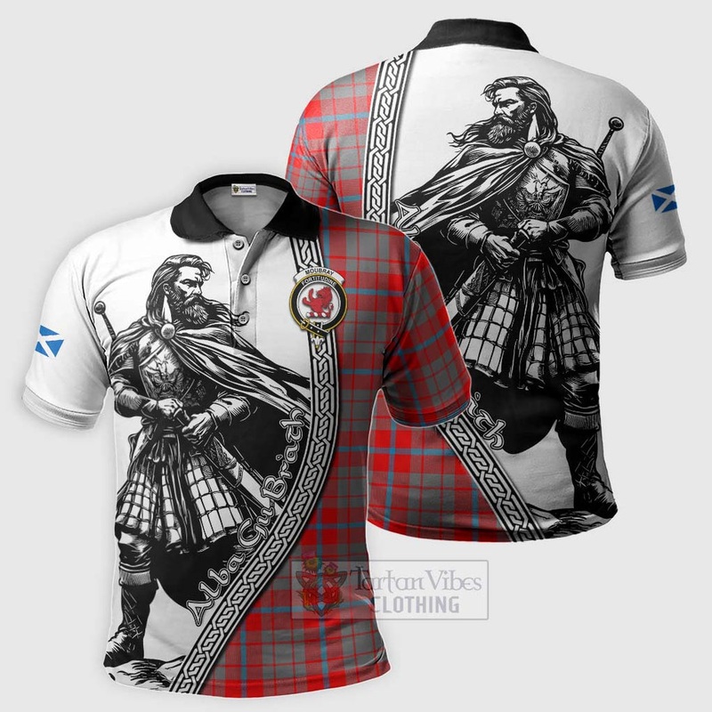 Moubray Tartan Clan Crest Polo Shirt with Highlander Warrior Celtic Style