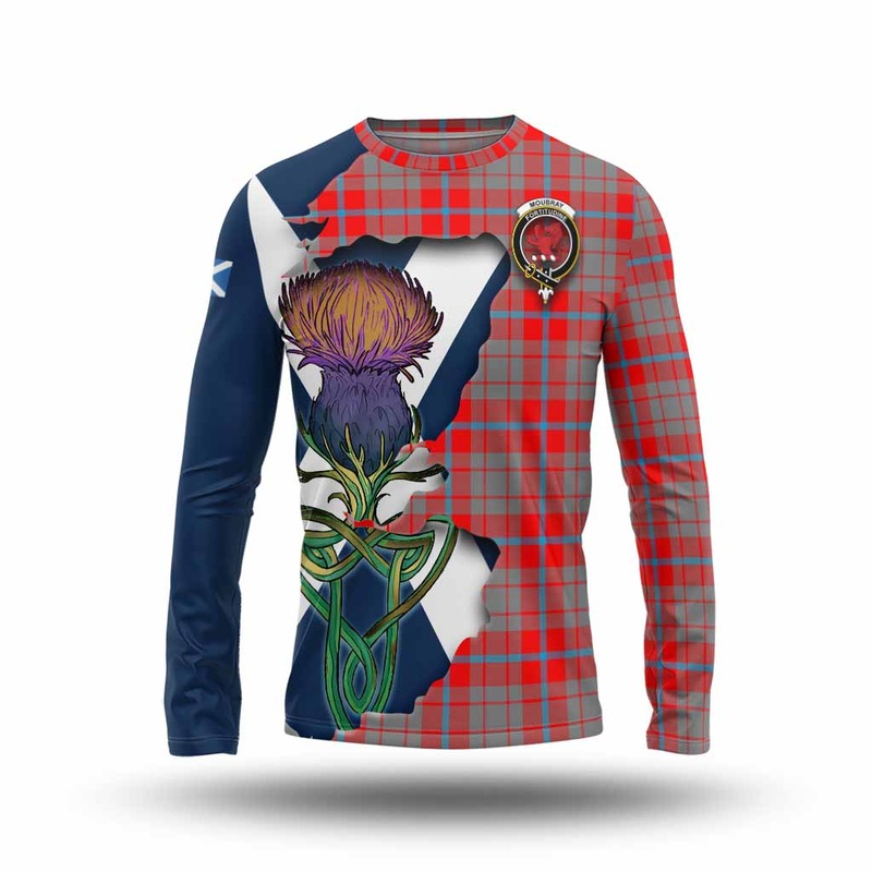 Moubray Tartan Family Crest Long Sleeve T-Shirt Scottish Thistle Celtic Inspired