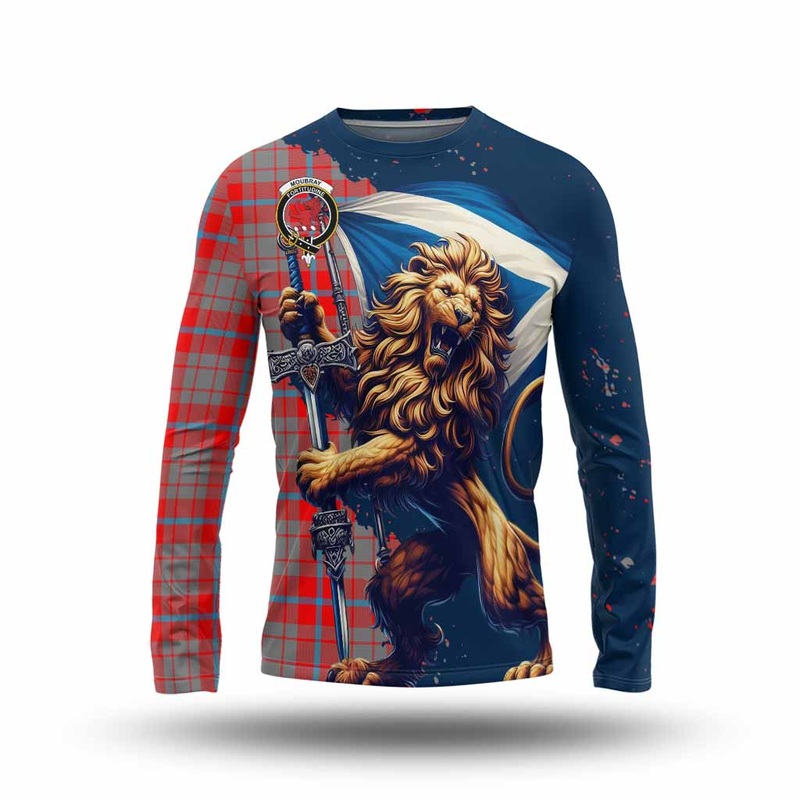 Moubray Tartan Family Crest Long Sleeve T-Shirt with Scottish Majestic Lion