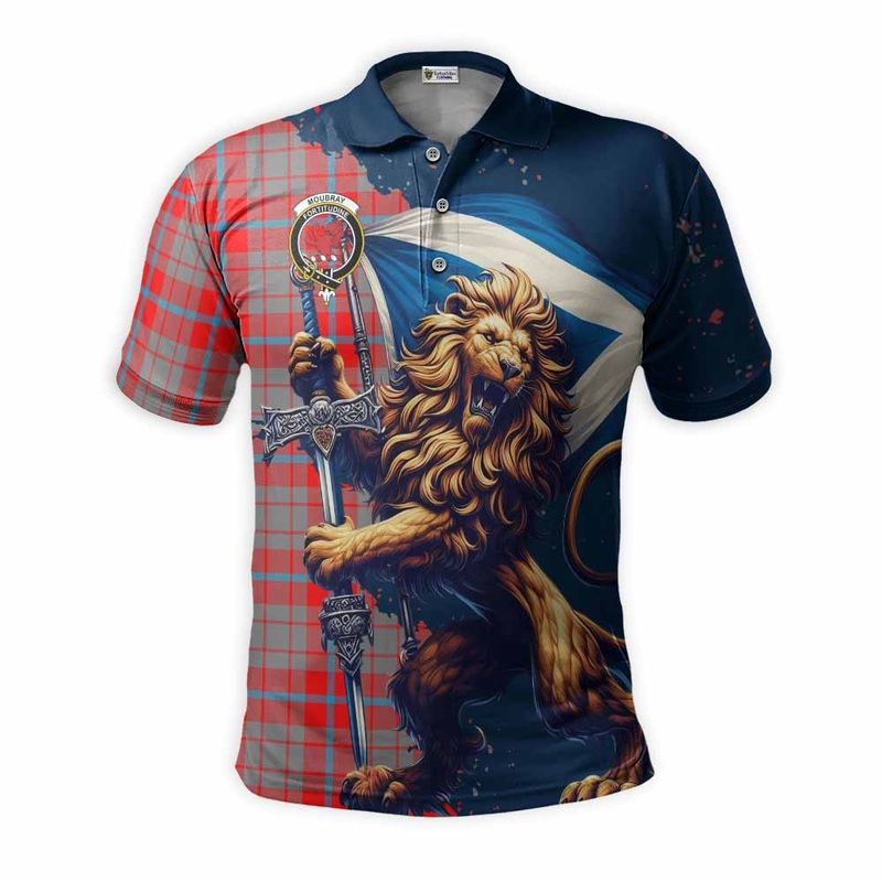 Moubray Tartan Family Crest Men's Polo Shirt with Scottish Majestic Lion