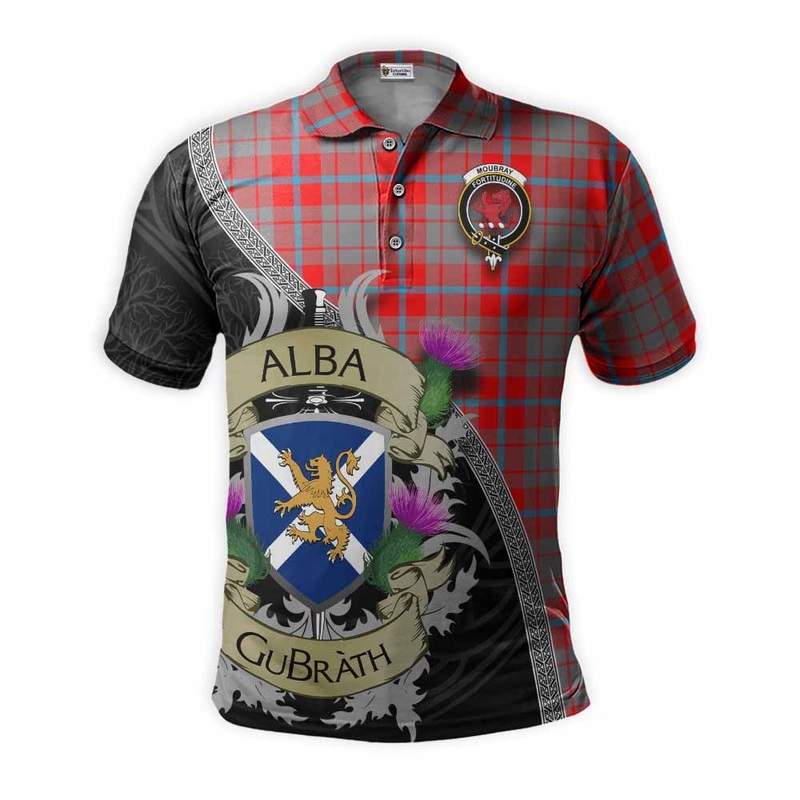 Moubray Tartan Family Crest Polo Shirt Lion Rampant Royal Thistle Shield Celtic Inspired