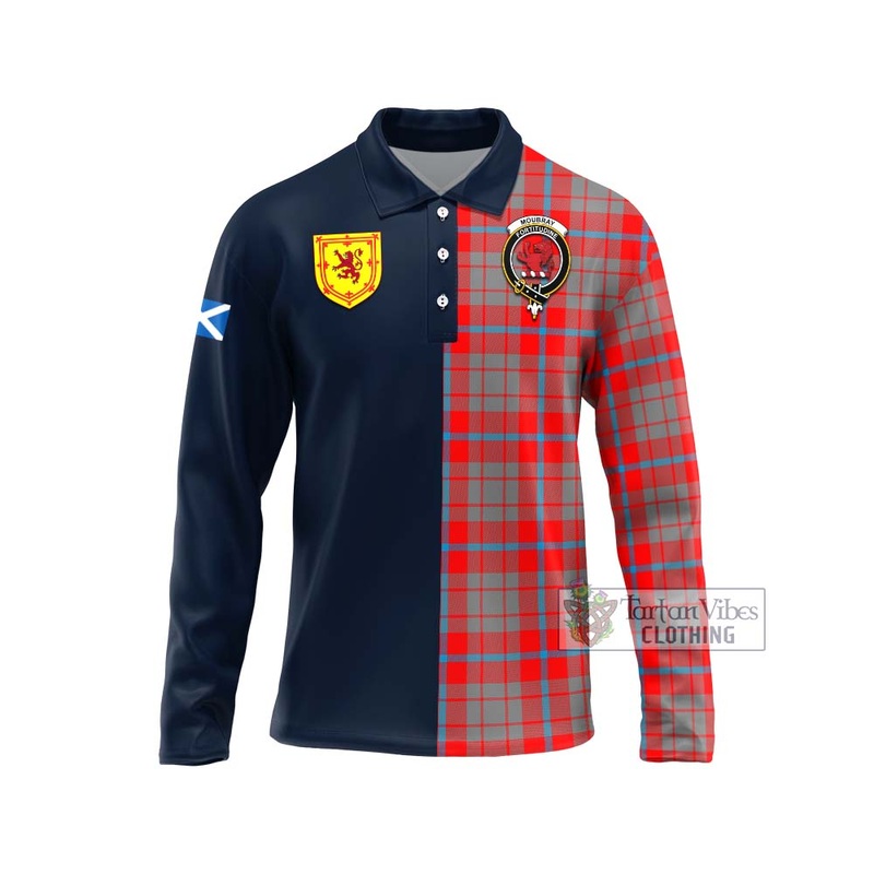 Moubray Tartan Long Sleeve Polo Shirt Alba with Scottish Lion Royal Arm Half Style