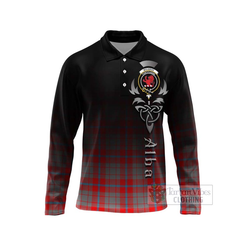 Moubray Tartan Long Sleeve Polo Shirt Featuring Alba Gu Brath Family Crest Celtic Inspired