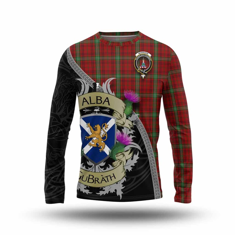 Morrison Tartan Family Crest Long Sleeve T-Shirt Lion Rampant Royal Thistle Shield Celtic Inspired
