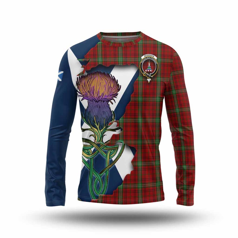 Morrison Tartan Family Crest Long Sleeve T-Shirt Scottish Thistle Celtic Inspired