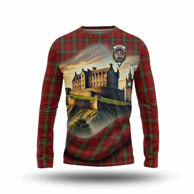 Morrison Tartan Family Crest Long Sleeve T-Shirt with Scottish Ancient Castle Style