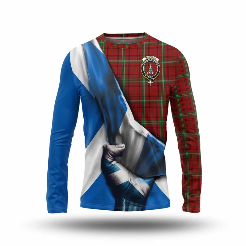 Morrison Tartan Long Sleeve T-Shirt with Family Crest Scotland Patriotic Style
