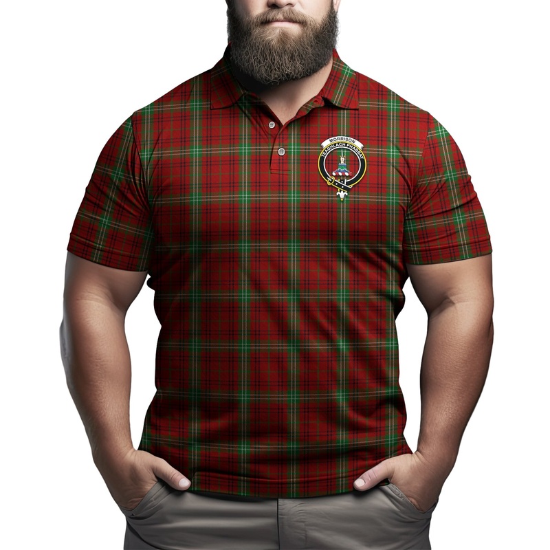 Morrison Tartan Men's Polo Shirt with Family Crest