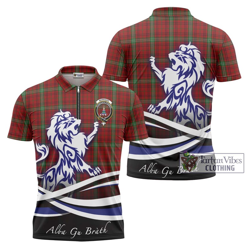 Morrison Tartan Zipper Polo Shirt with Alba Gu Brath Regal Lion Emblem