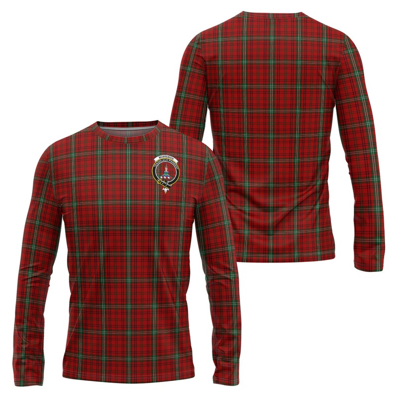 Morrison Red Tartan Long Sleeve T-Shirt with Family Crest