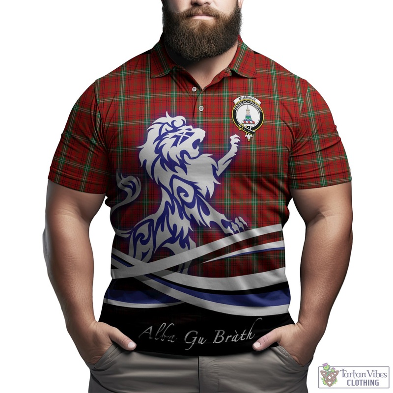 Morrison Red Tartan Polo Shirt with Alba Gu Brath Regal Lion Emblem