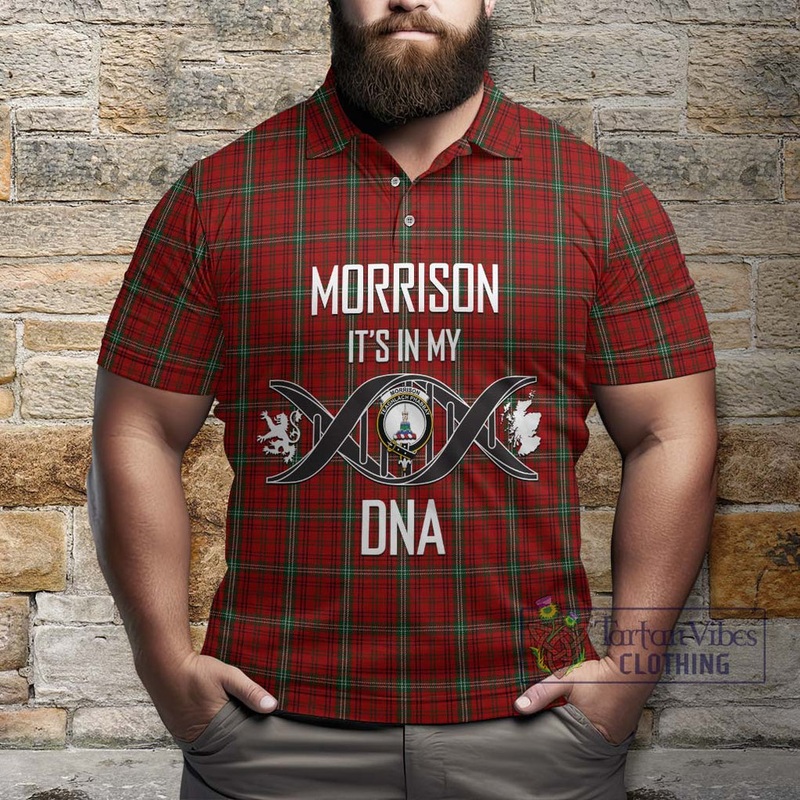 Morrison Red Tartan Polo Shirt with Family Crest DNA In Me Style