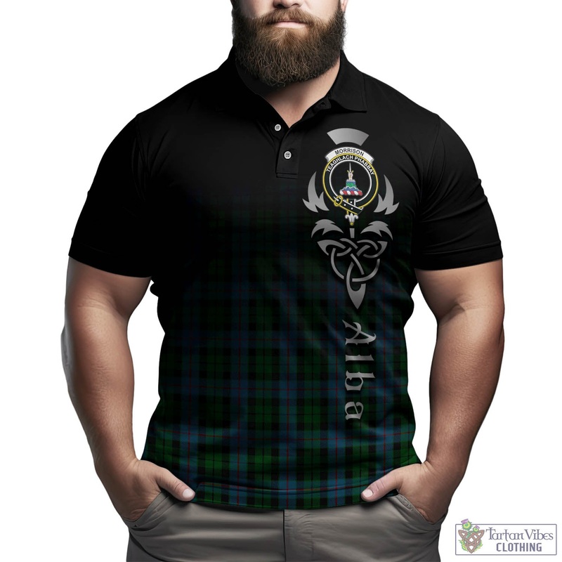 Morrison Society Tartan Polo Shirt Featuring Alba Gu Brath Family Crest Celtic Inspired