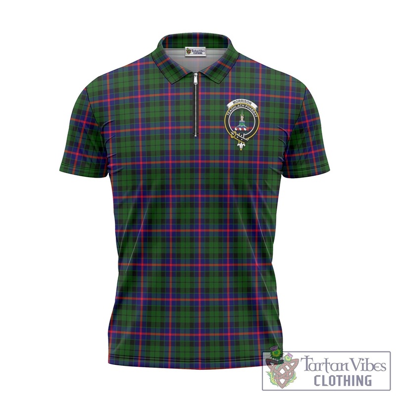 Morrison Modern Tartan Zipper Polo Shirt with Family Crest