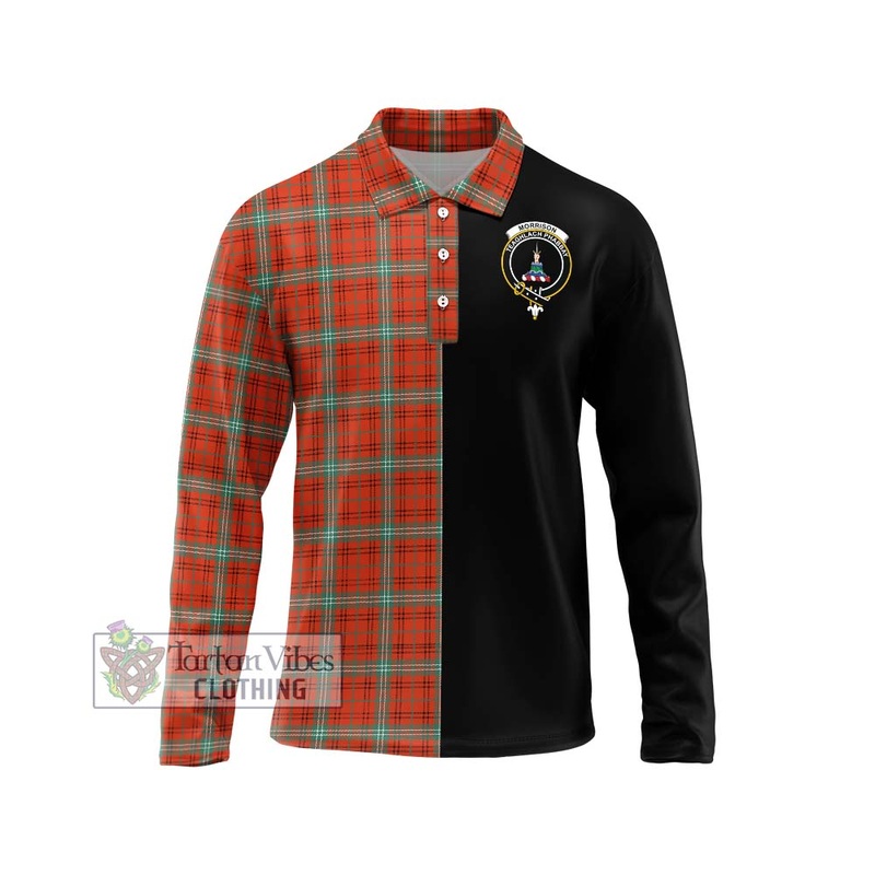 Morrison Red Ancient Tartan Long Sleeve Polo Shirt with Family Crest and Half Of Me Style