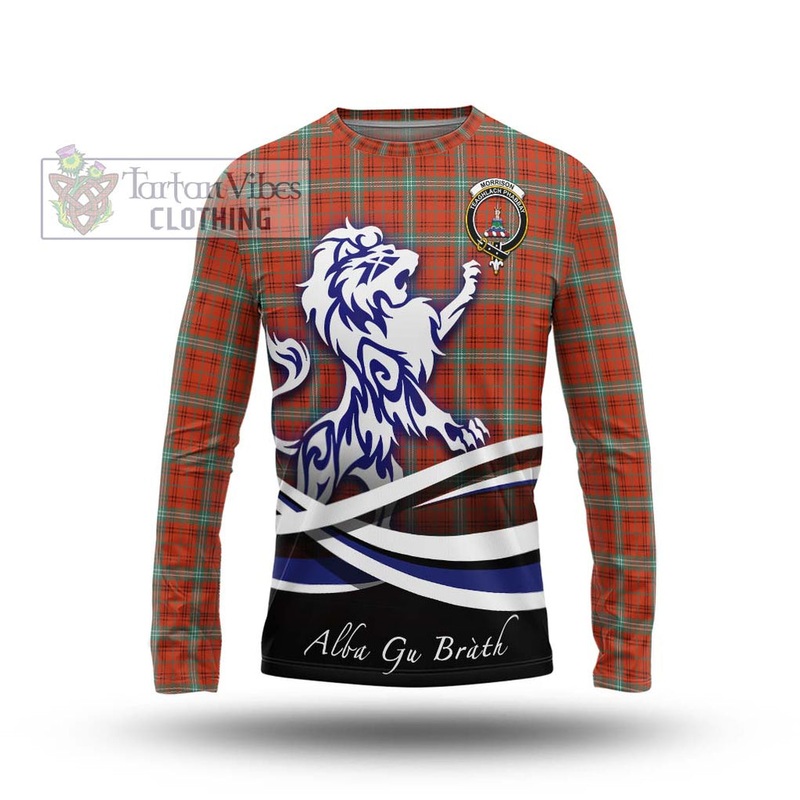 Morrison Red Ancient Tartan Long Sleeve T-Shirt with Alba Gu Brath Regal Lion Emblem