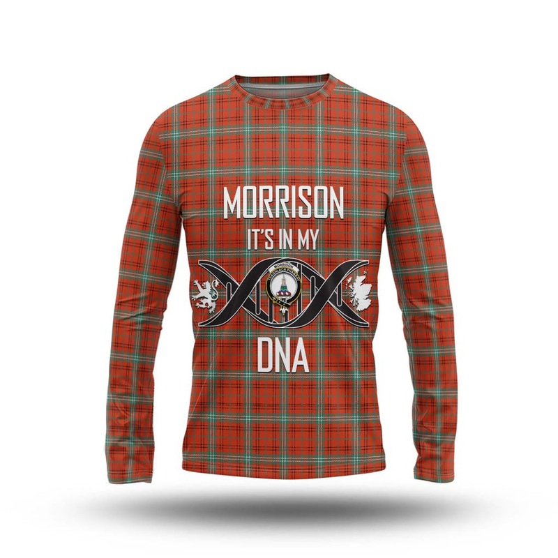 Morrison Red Ancient Tartan Long Sleeve T-Shirt with Family Crest DNA In Me Style