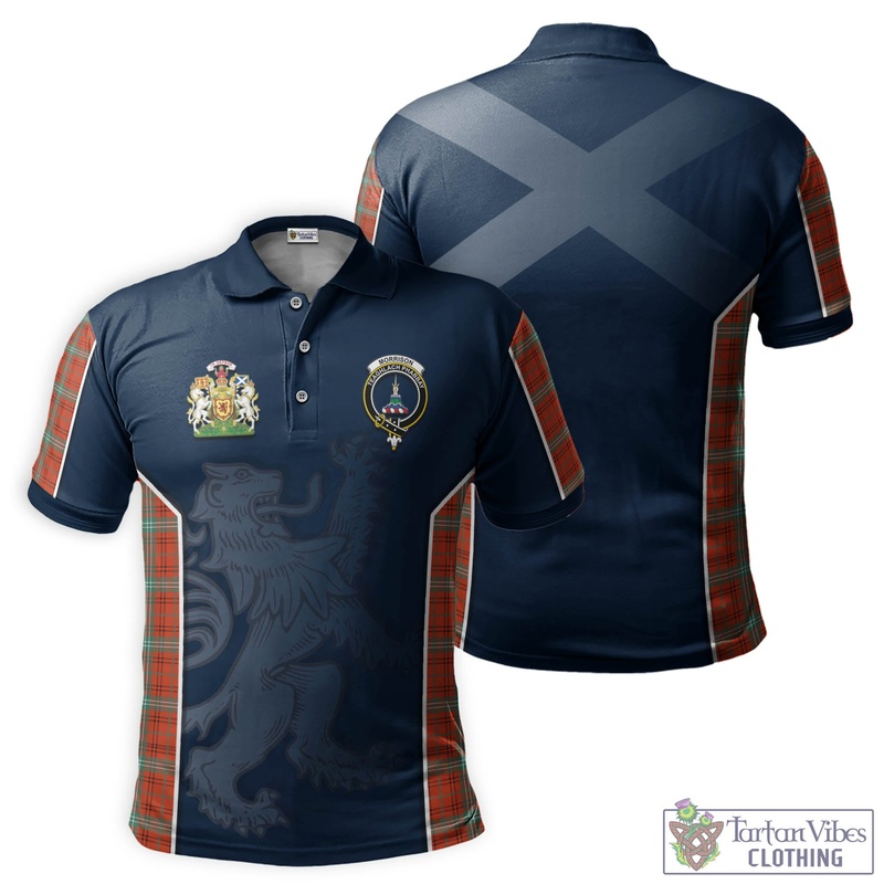Morrison Red Ancient Tartan Men's Polo Shirt with Family Crest and Lion Rampant Vibes Sport Style
