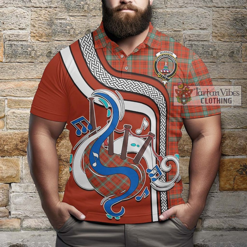 Morrison Red Ancient Tartan Polo Shirt with Epic Bagpipe Style