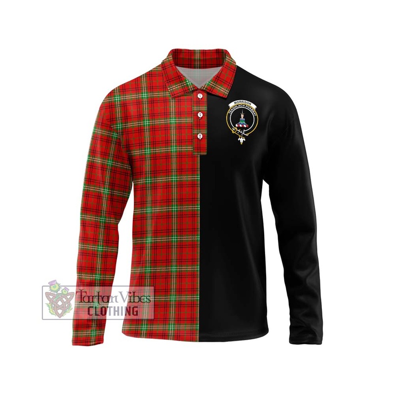 Morrison Red Modern Tartan Long Sleeve Polo Shirt with Family Crest and Half Of Me Style