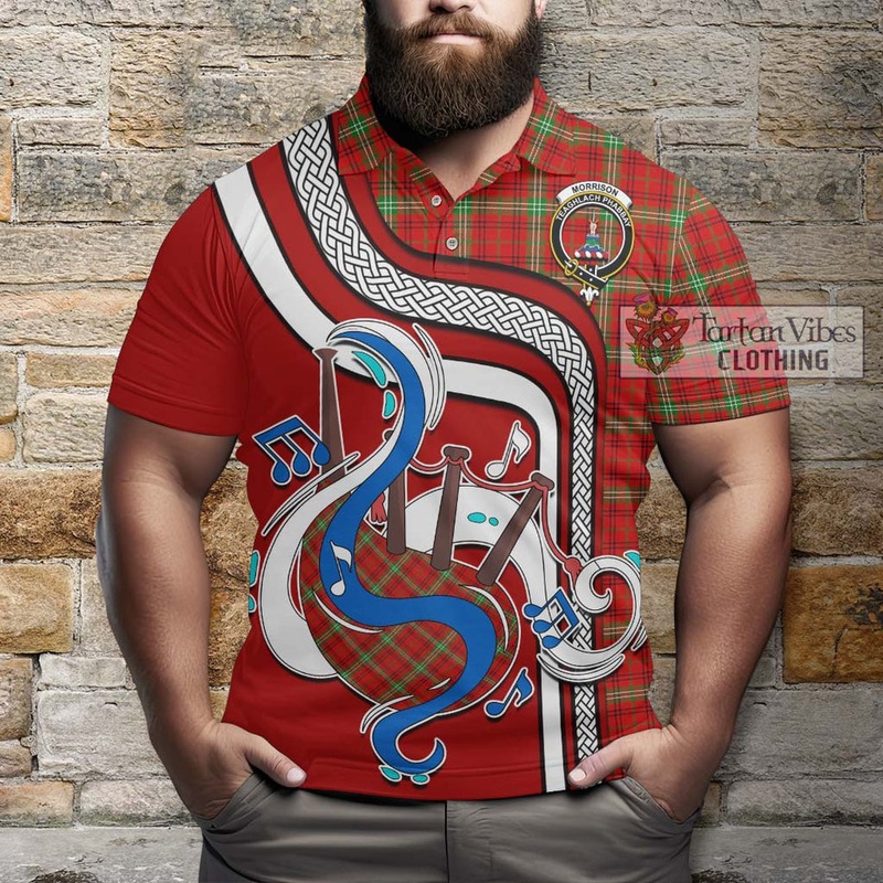 Morrison Red Modern Tartan Polo Shirt with Epic Bagpipe Style