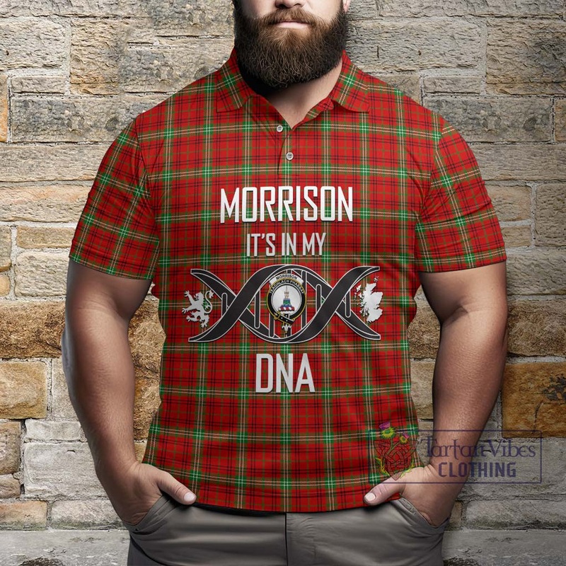 Morrison Red Modern Tartan Polo Shirt with Family Crest DNA In Me Style