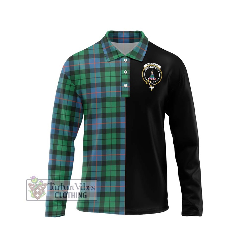 Morrison Ancient Tartan Long Sleeve Polo Shirt with Family Crest and Half Of Me Style