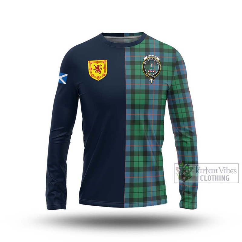 Morrison Ancient Tartan Long Sleeve T-Shirt Alba with Scottish Lion Royal Arm Half Style