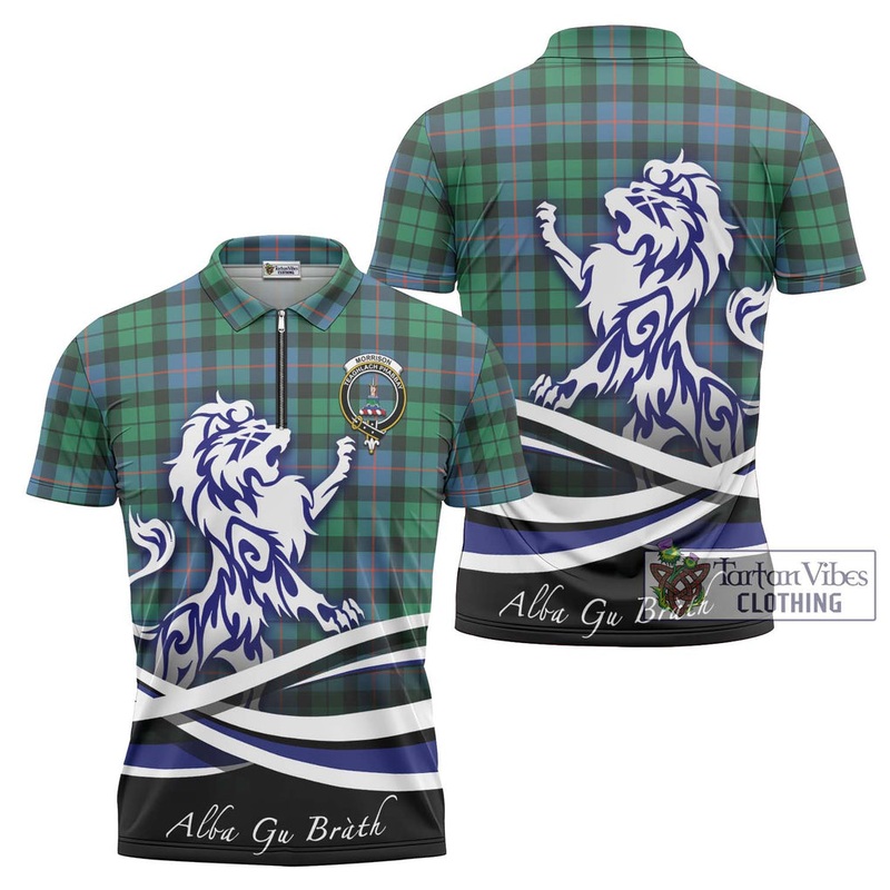 Morrison Ancient Tartan Zipper Polo Shirt with Alba Gu Brath Regal Lion Emblem