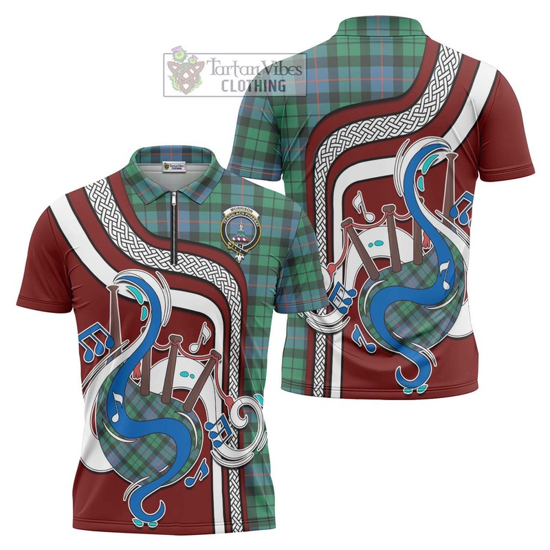 Morrison Ancient Tartan Zipper Polo Shirt with Epic Bagpipe Style