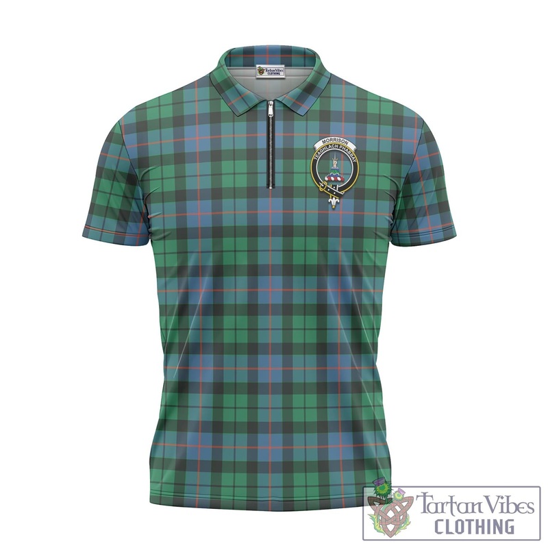 Morrison Ancient Tartan Zipper Polo Shirt with Family Crest