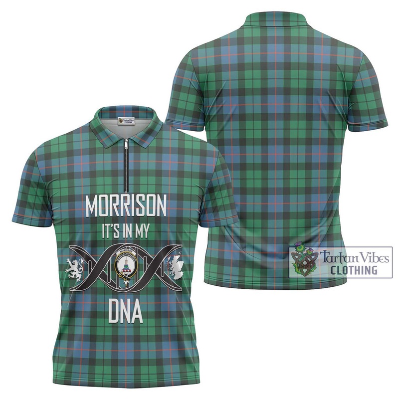 Morrison Ancient Tartan Zipper Polo Shirt with Family Crest DNA In Me Style