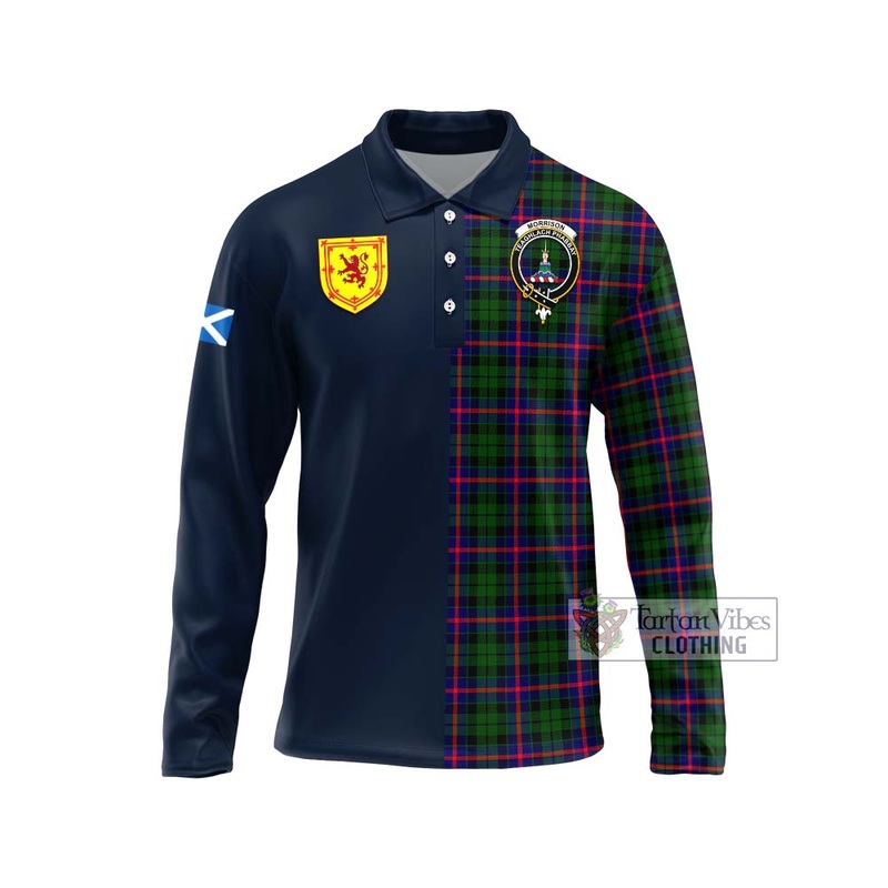 Morrison Modern Tartan Long Sleeve Polo Shirt Alba with Scottish Lion Royal Arm Half Style