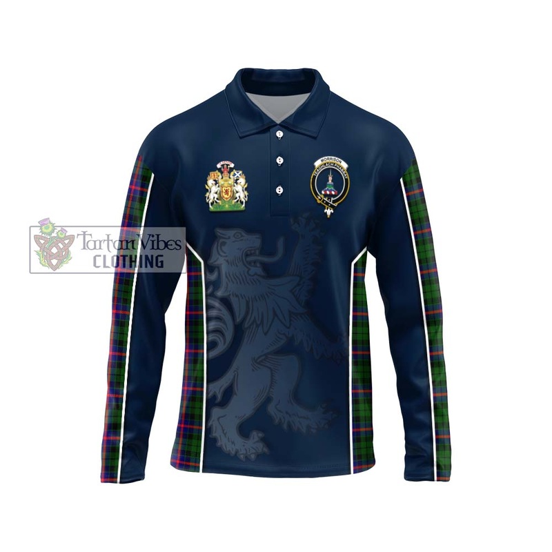 Morrison Modern Tartan Long Sleeve Polo Shirt with Family Crest and Lion Rampant Vibes Sport Style