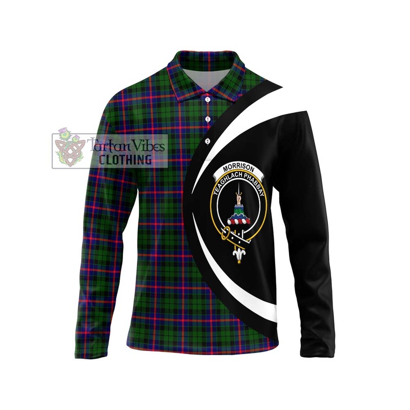 Morrison Modern Tartan Long Sleeve Polo Shirt with Family Crest Circle Style