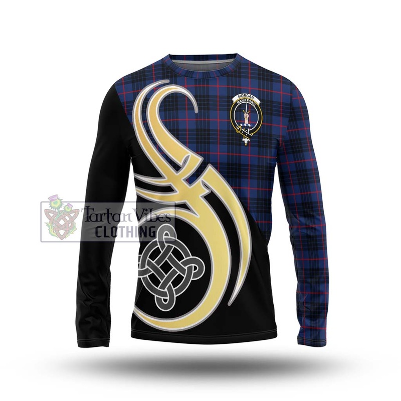 Morgan Tartan Long Sleeve T-Shirt with Family Crest and Celtic Symbol Style