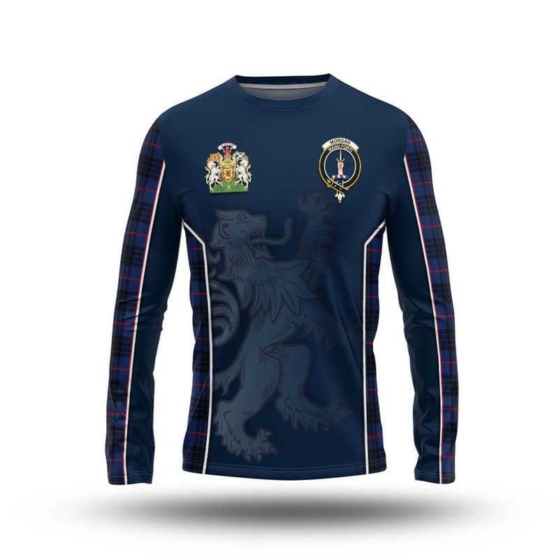 Morgan Tartan Long Sleeve T-Shirt with Family Crest and Lion Rampant Vibes Sport Style