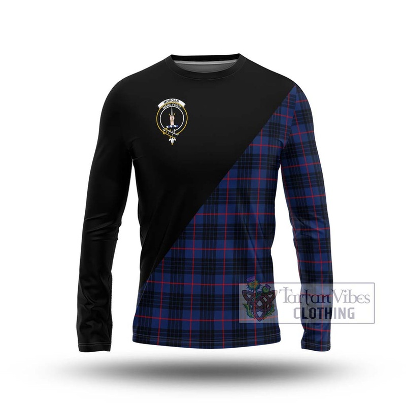 Morgan Tartan Long Sleeve T-Shirt with Family Crest and Military Logo Style