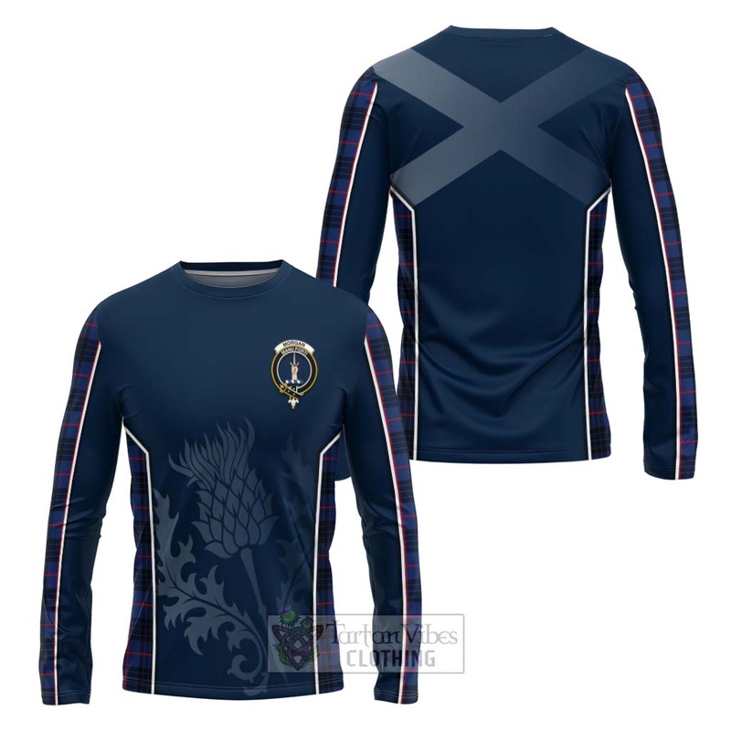 Morgan Tartan Long Sleeve T-Shirt with Family Crest and Scottish Thistle Vibes Sport Style