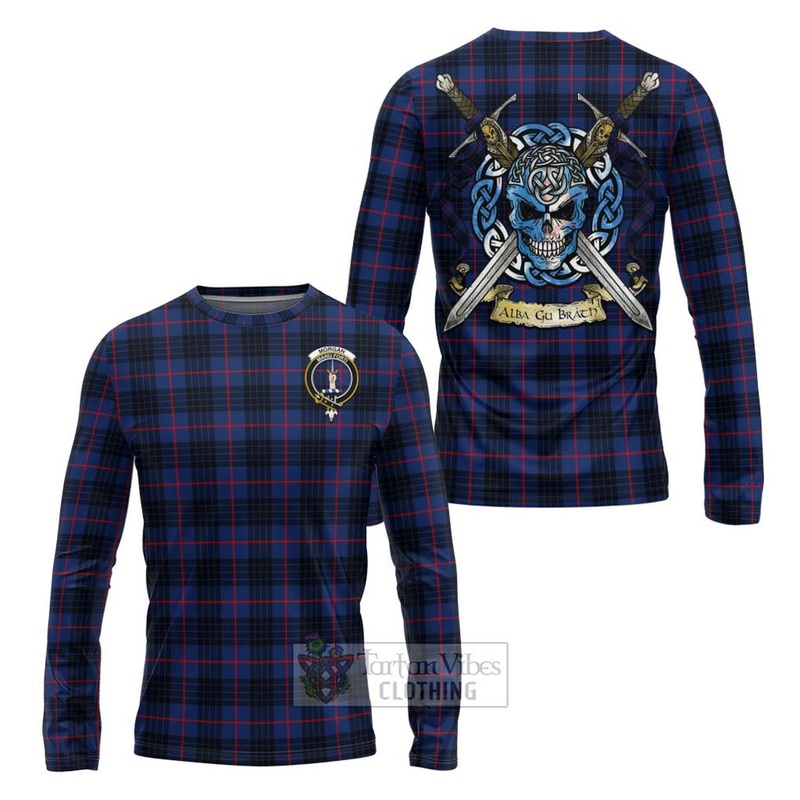Morgan Tartan Long Sleeve T-Shirt with Family Crest Celtic Skull Style