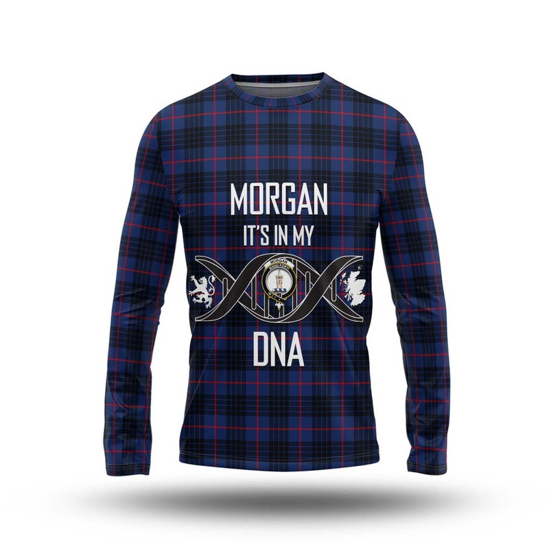 Morgan Tartan Long Sleeve T-Shirt with Family Crest DNA In Me Style
