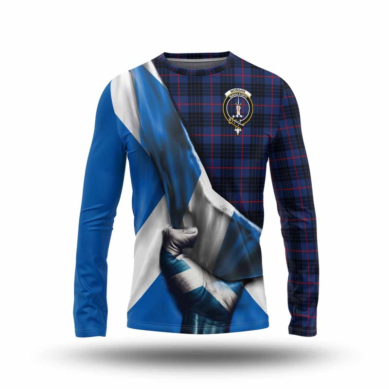 Morgan Tartan Long Sleeve T-Shirt with Family Crest Scotland Patriotic Style