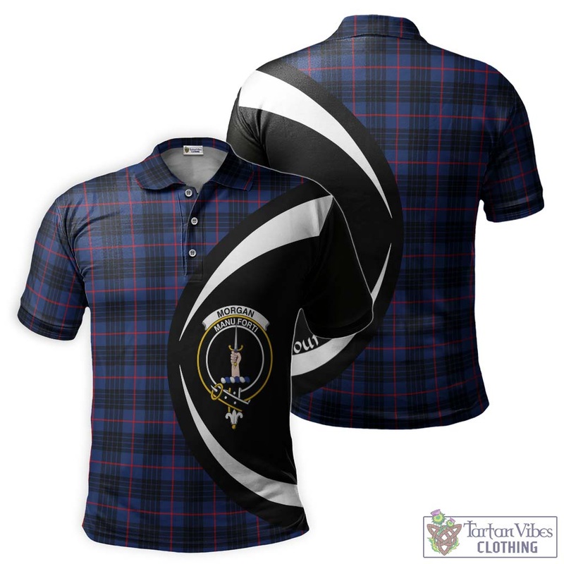Morgan Tartan Men's Polo Shirt with Family Crest Circle Style