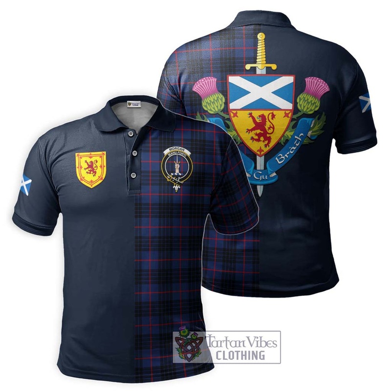 Morgan Tartan Polo Shirt Alba with Scottish Lion Royal Arm Half Style