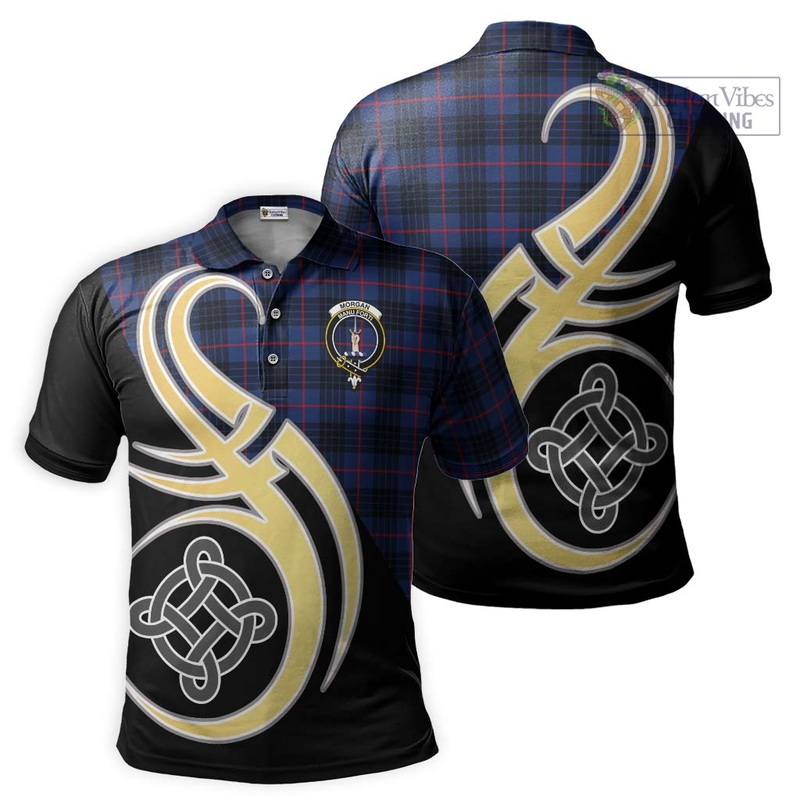 Morgan Tartan Polo Shirt with Family Crest and Celtic Symbol Style