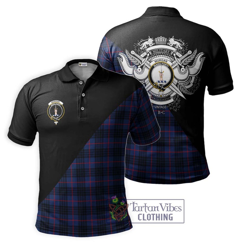 Morgan Tartan Polo Shirt with Family Crest and Military Logo Style