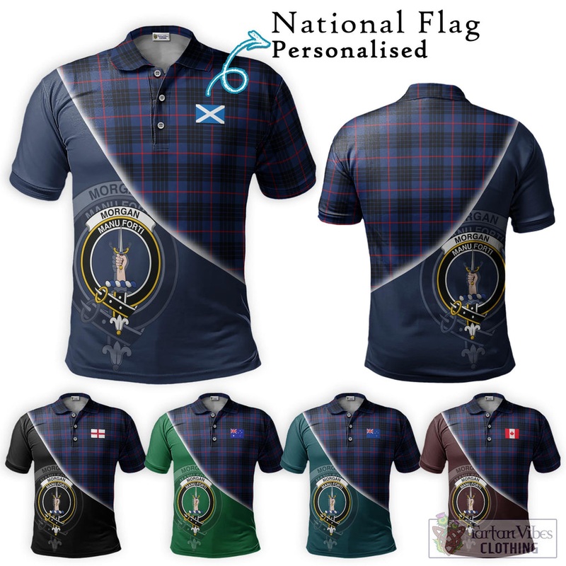 Morgan Tartan Polo Shirt with Personalised National Flag and Family Crest Half Style